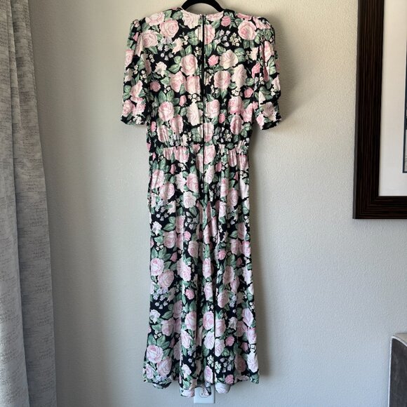Vintage 90s Black and Pink Floral Midi Girly Church Dress | M-XL - Picture 11 of 16
